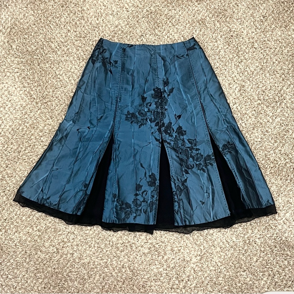 Vintage Y2K 90s fairycore fringe blue metallic midi skirt